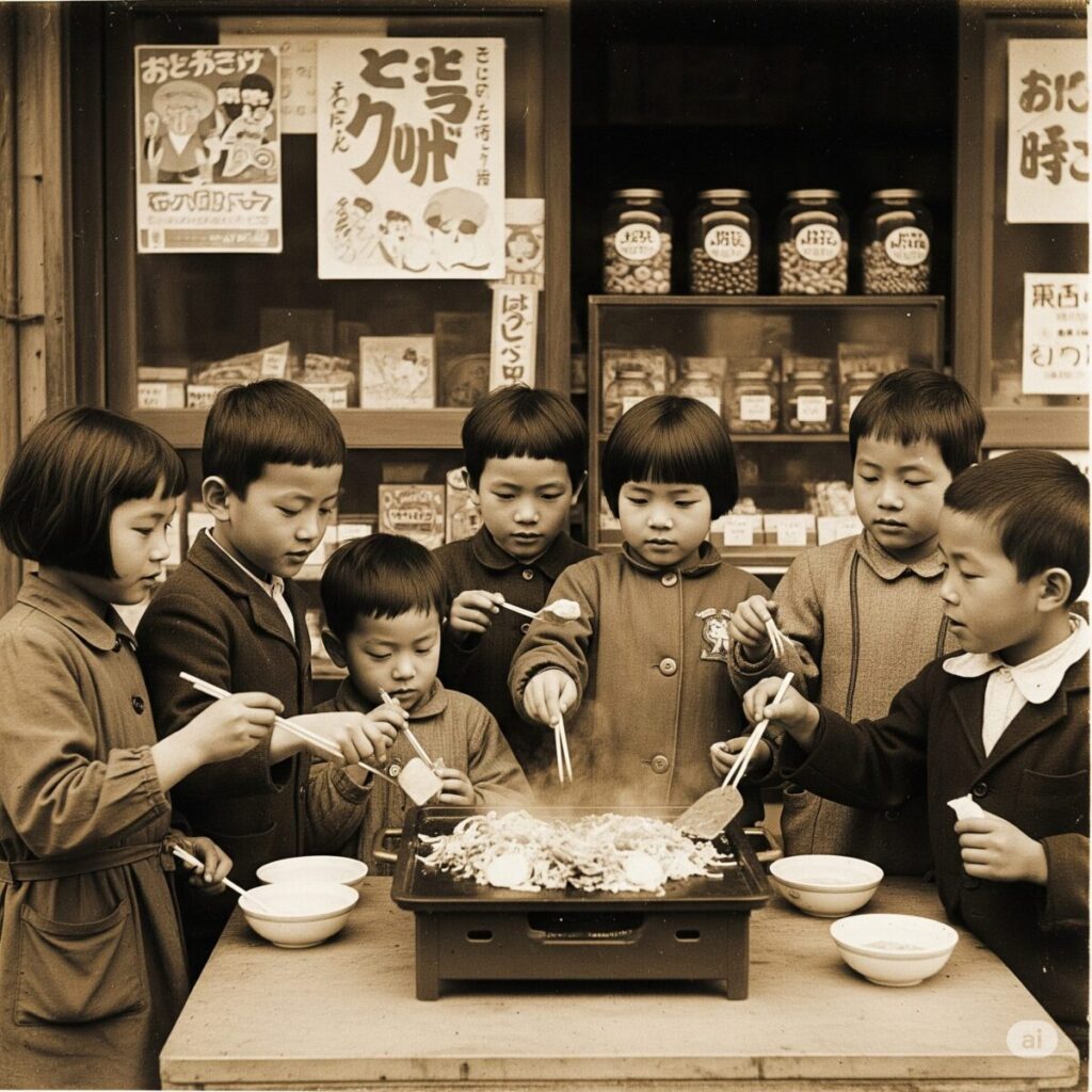 昭和の駄菓子屋でもんじゃを食べる