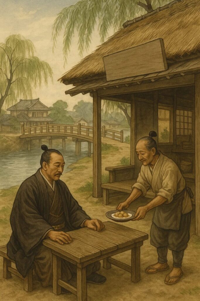 安倍川餅を食す家康公(イメージ画像)