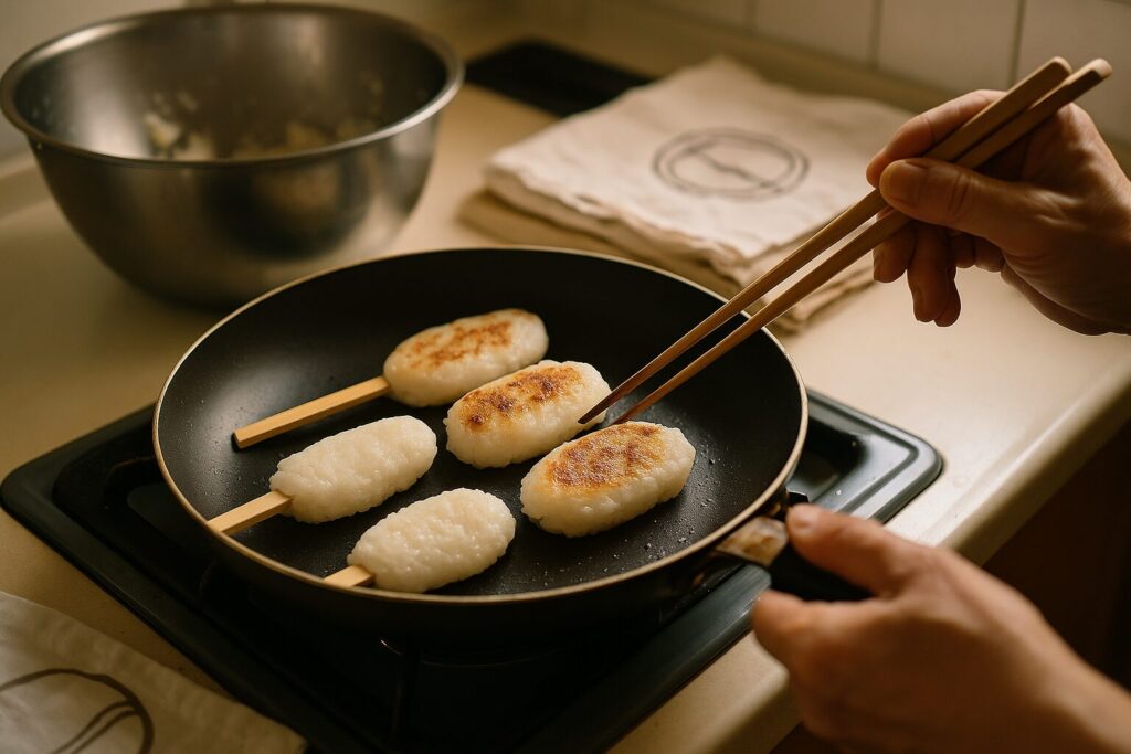 五平餅に焼き色をつける