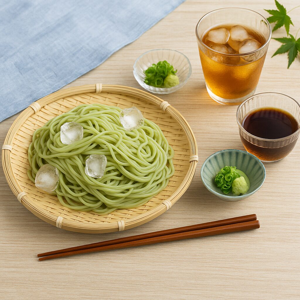 夏の冷たいざる茶そば