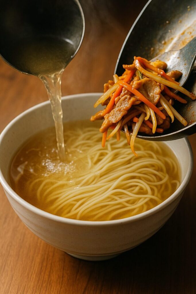 五右衛門ラーメンの盛り付け