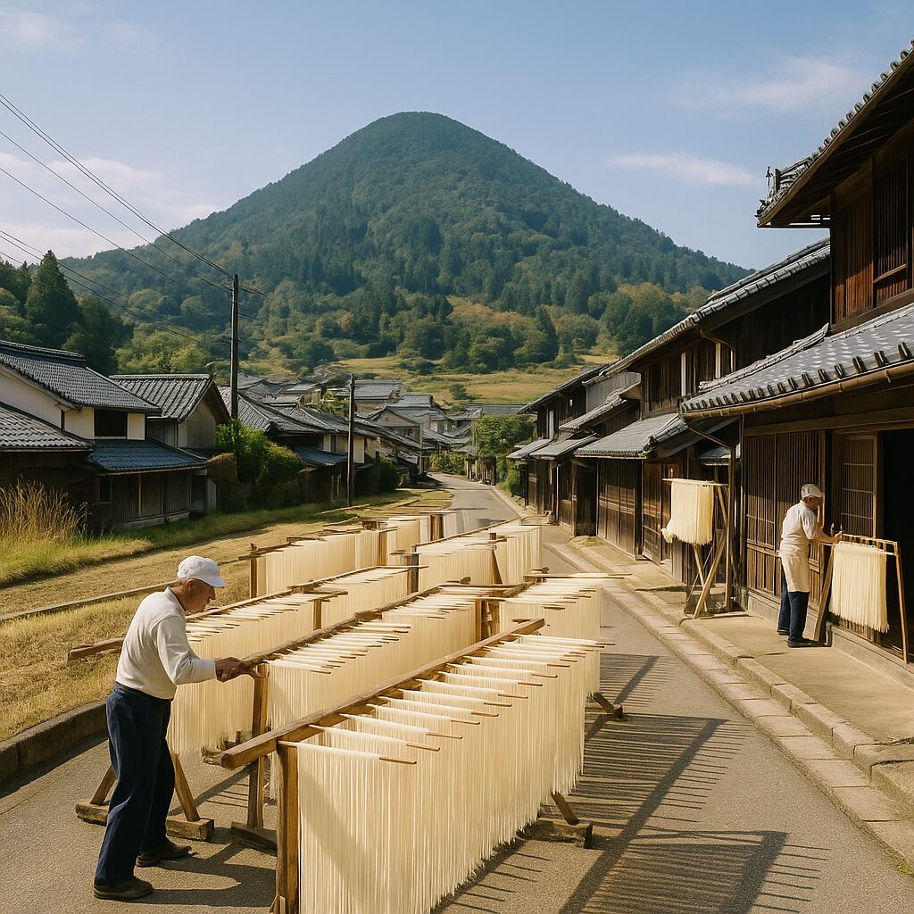 三輪そうめんの天日干し風景