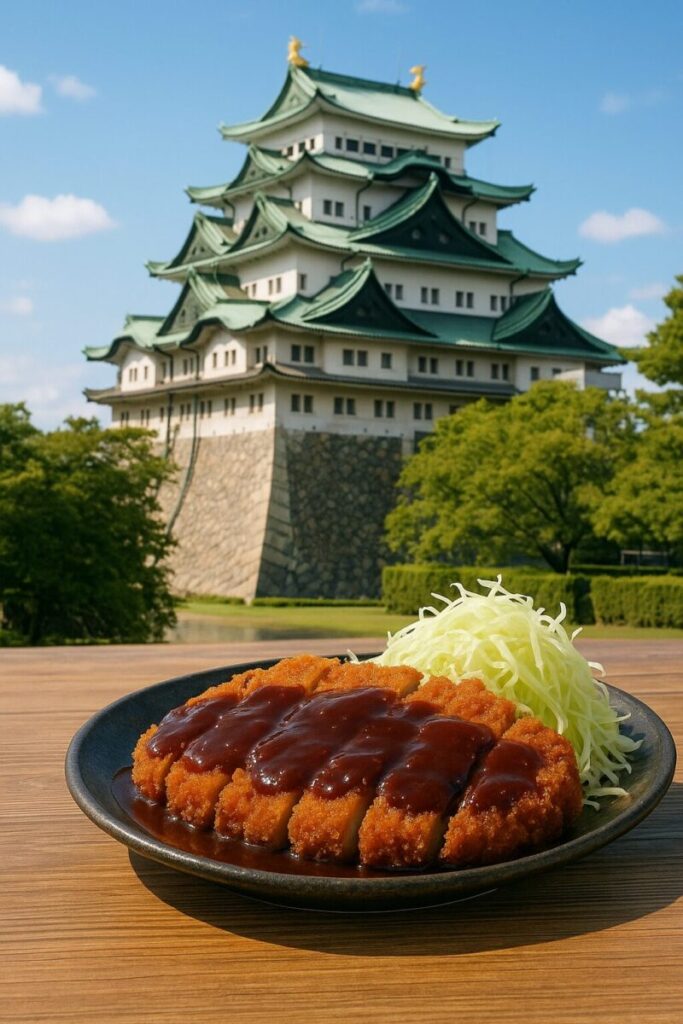 名古屋城と味噌カツ