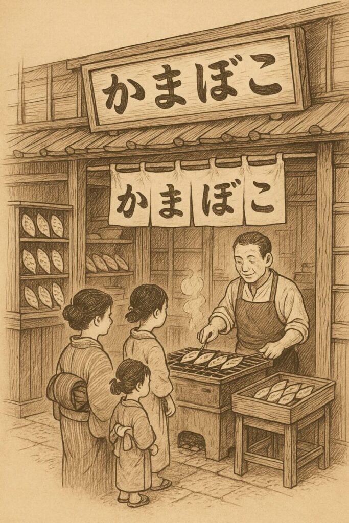 笹かまぼこを焼く蒲鉾店(イメージ画像)