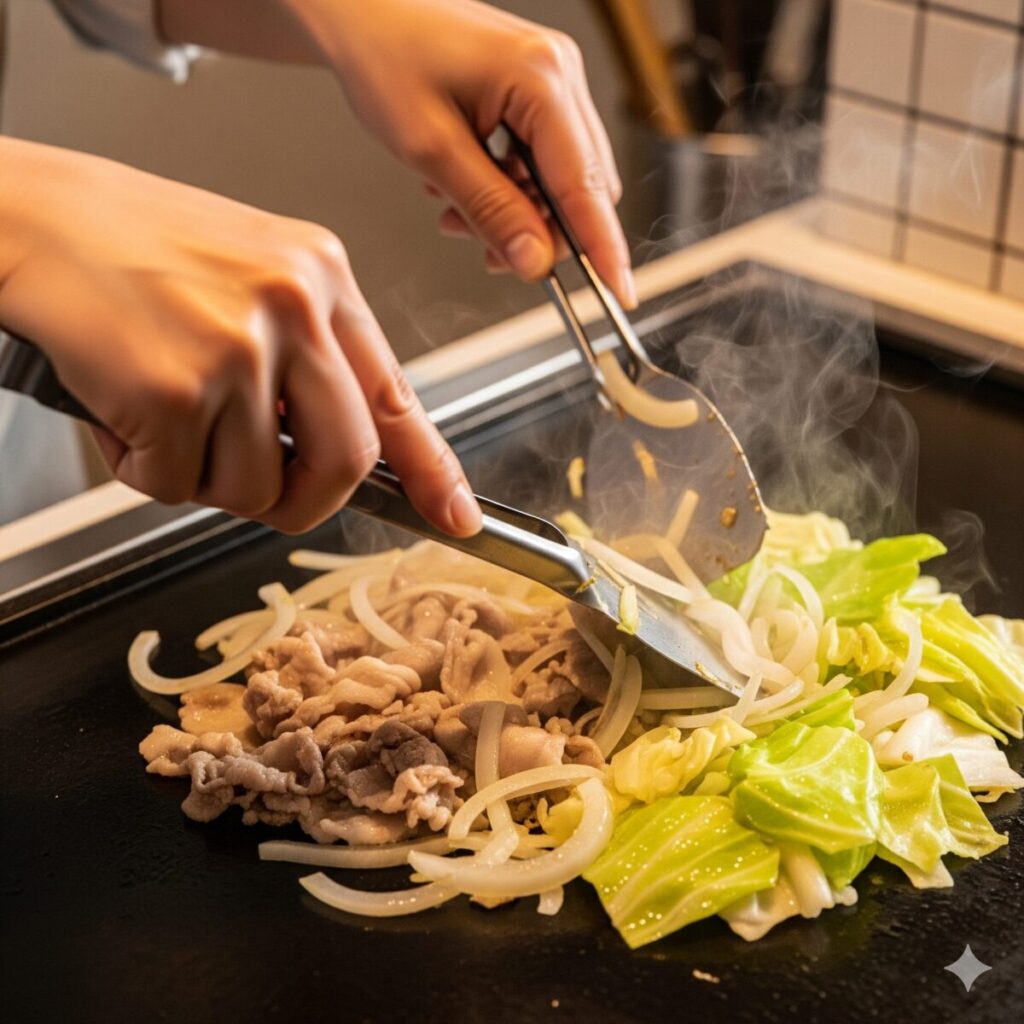 具材を炒める