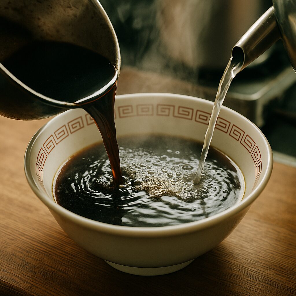 チャーシューの煮汁と湯を入れる