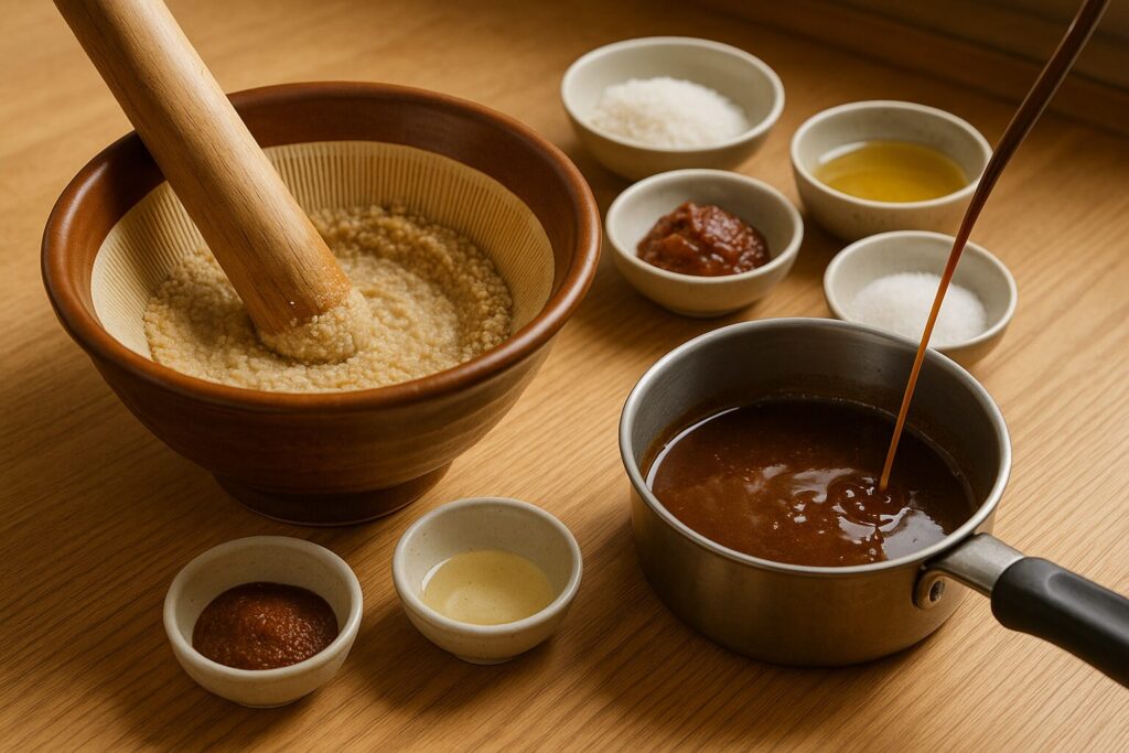 くるみ味噌だれを作る