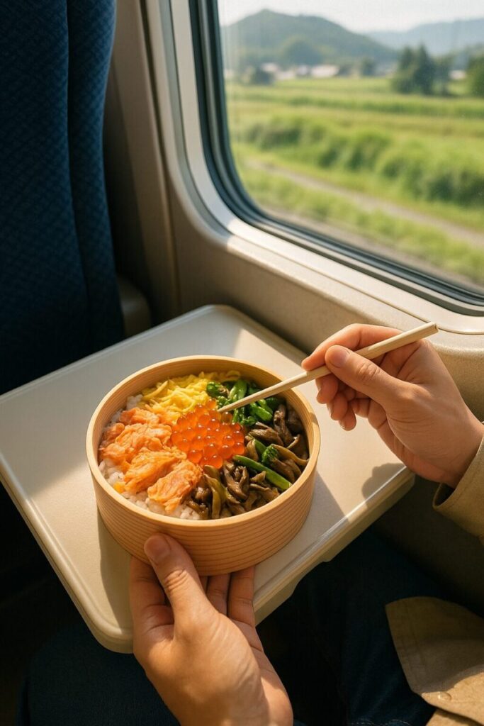 列車内でのわっぱ飯