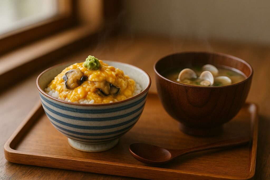江ノ島丼とあさり・はまぐりの味噌汁