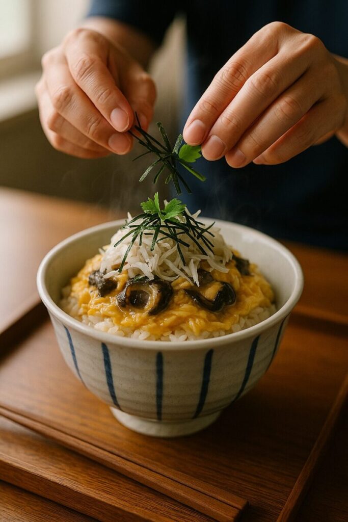 江ノ島丼に海苔と三つ葉をトッピング