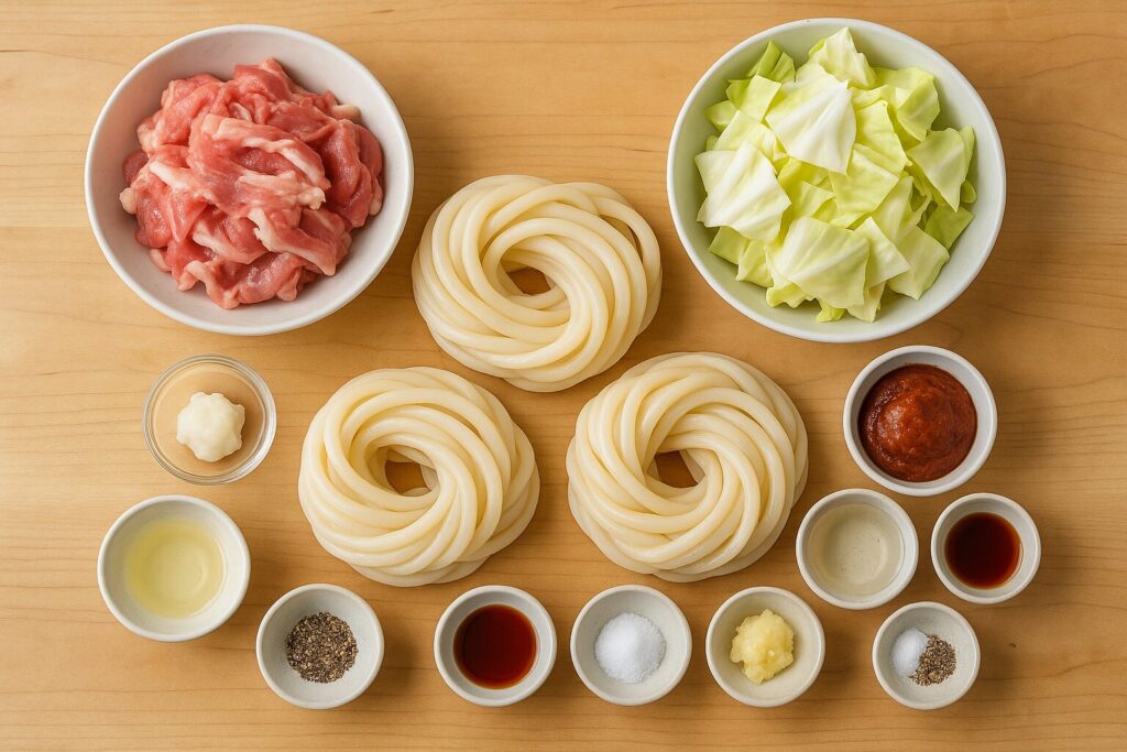 亀山みそ焼きうどんの材料