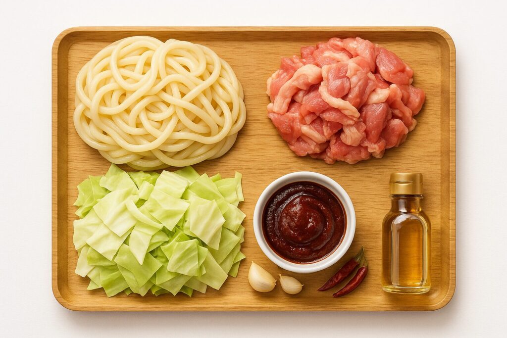 亀山みそ焼きうどんの材料