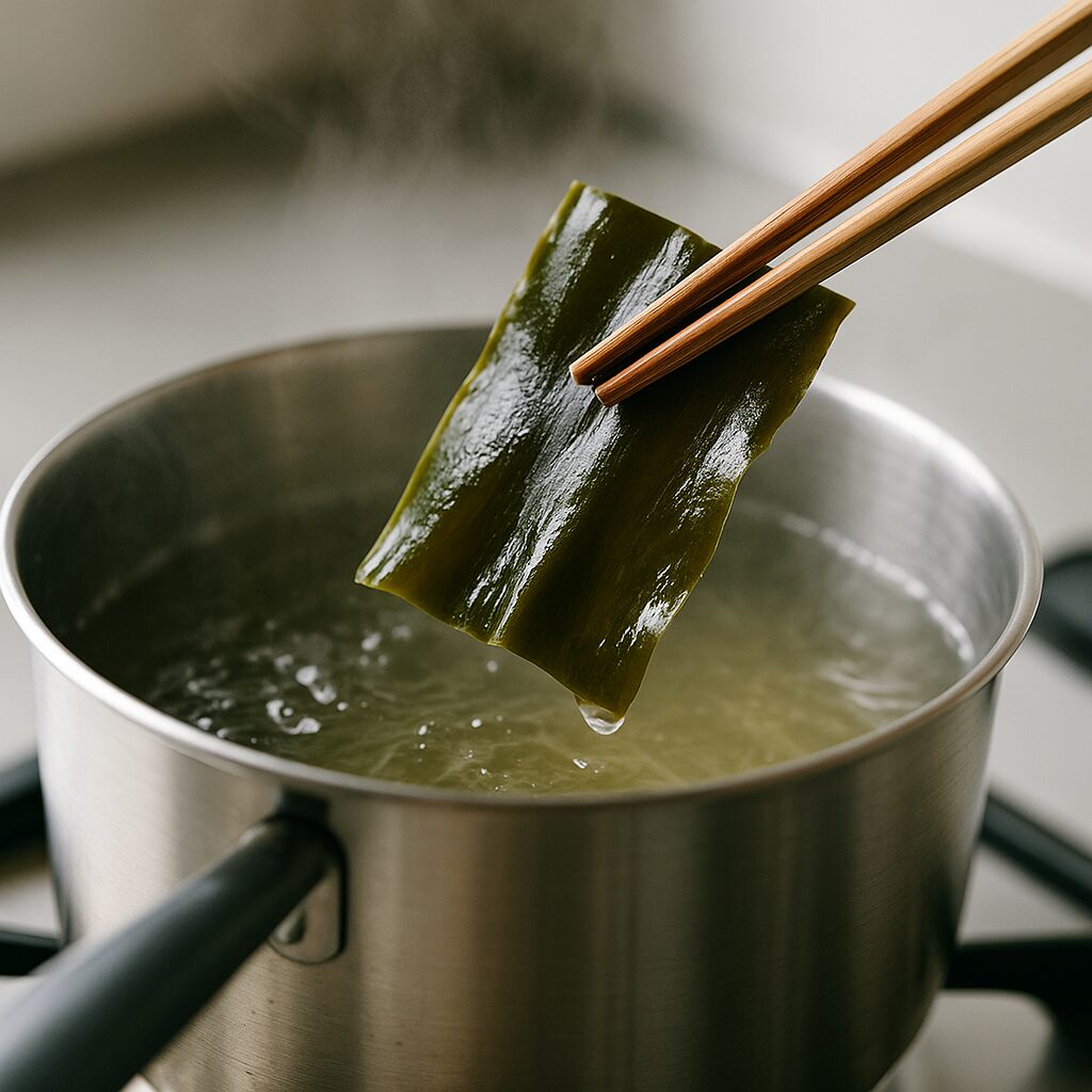 沸騰直前で昆布を外す
