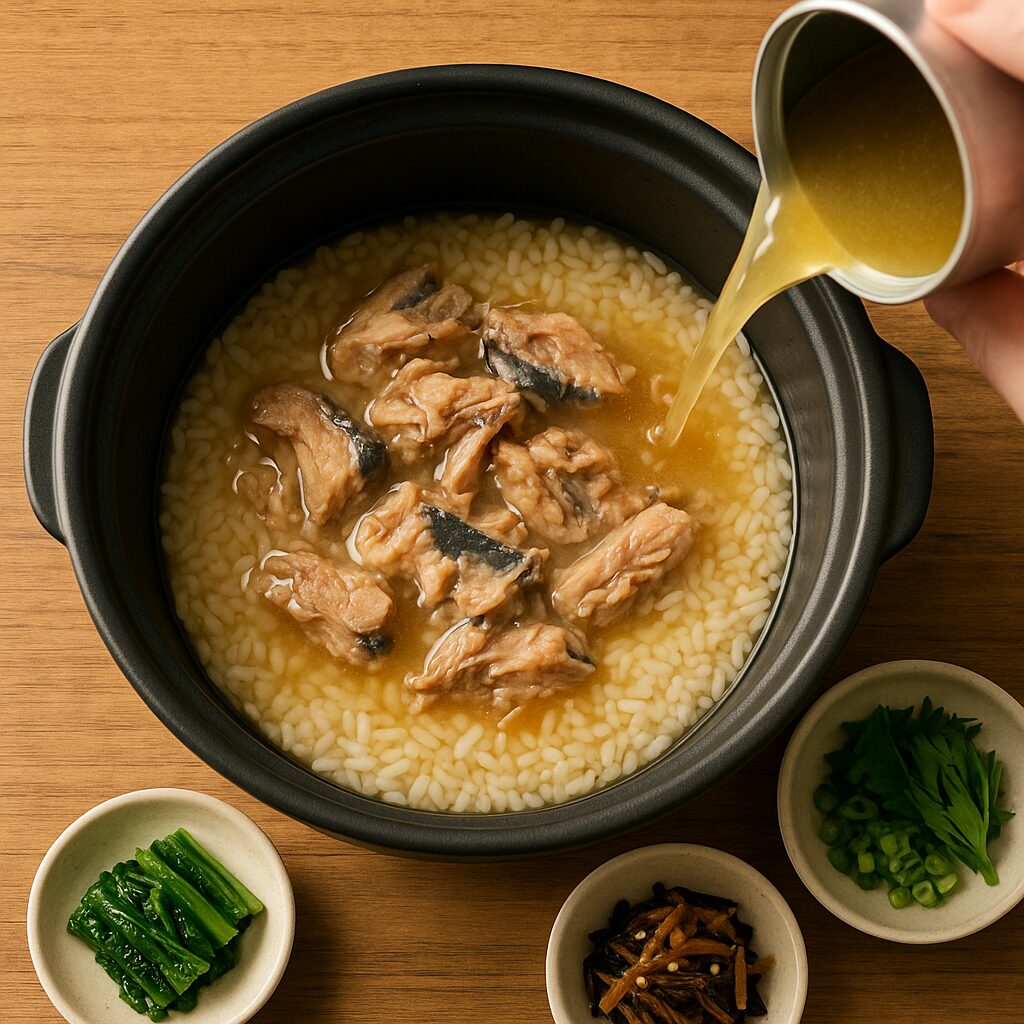 さば缶の汁ごと炊き込み